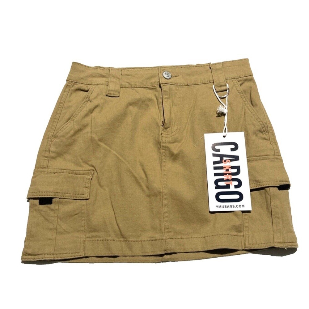 YMI Cargo Mini Skirt Camel Tan Khaki Utility Pockets New Size‎ 3 NWT
